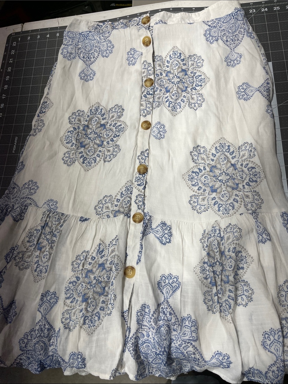 Mlle Gabrielle White Skirt with Blue Medallion Print